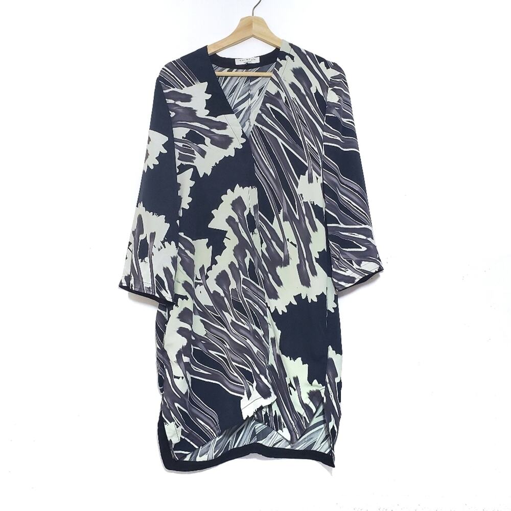 Halston Heritage |  Faux Wrap Flare 3/4 Sleeve Dress with Pockets